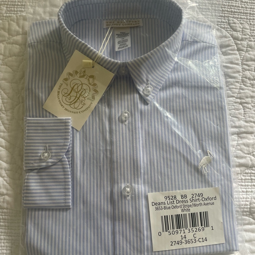 Beaufort Bonnet Company Deans List Dress Shirt- Oxford Stripe. Size 14